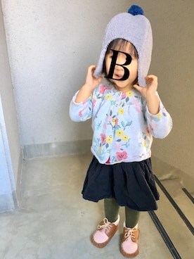 「no brand（ノーブランド）のアイテム（その他シューズ）」を使った、びりけんたん♀さん（キッズ・80cm）の冬コーディネート