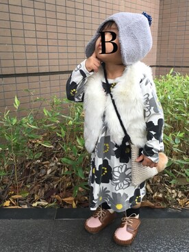 「no brand（ノーブランド）のアイテム（その他シューズ）」を使った、びりけんたん♀さん（キッズ・80cm）の秋コーディネート