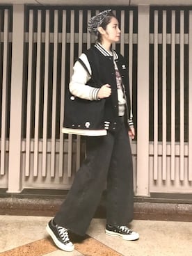 「バンダナ」｜「アイテム（スタジャン）」を使った、HONEY  LEMON  PIEさん（レディース・164cm）の春コーディネート