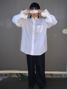 「オーバーサイズシャツ」｜「アイテム（その他）」を使った、ふえタイコさん（レディース・158cm）の春コーディネート