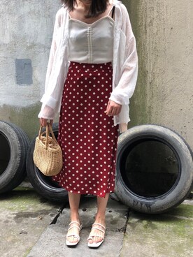 「lilingのアイテム（スカート、レッド系）」を使った、slob-LLさん（レディース・165cm）の夏コーディネート
