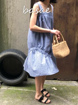 「li lingのアイテム（ジャンパースカート、ブルー系）」を使った、slob-LLさん（レディース・165cm）の夏コーディネート