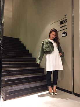 「DIESEL（ディーゼル）のアイテム（モッズコート）」を使った、yuka haradaさん（レディース・155cm）の秋コーディネート