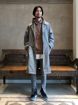 「BEAMS LIGHTS（ビームスライツ）のアイテム（ステンカラーコート）」を使った、BEAMS LIGHTS Mensさん（メンズ・181cm）の冬コーディネート