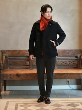 「BEAMS LIGHTS（ビームスライツ）のアイテム（ピーコート）」を使った、BEAMS LIGHTS Mensさん（メンズ・178cm）の冬コーディネート