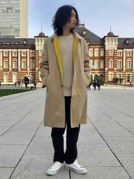 「BEAMS LIGHTS（ビームスライツ）のアイテム（ステンカラーコート）」を使った、BEAMS LIGHTS Mensさん（メンズ・173cm）の春コーディネート