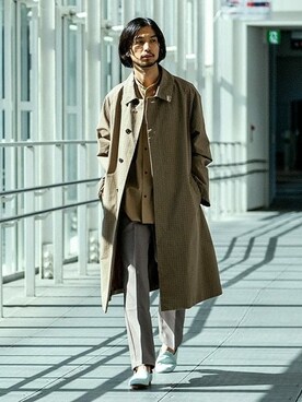 「BEAMS LIGHTS（ビームスライツ）のアイテム（ステンカラーコート）」を使った、BEAMS LIGHTS Mensさん（メンズ・181cm）の春コーディネート