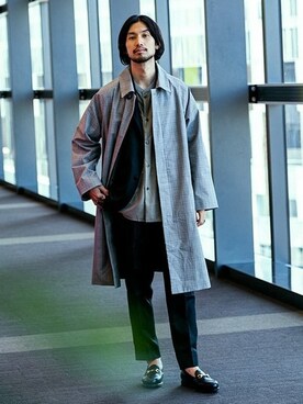「BEAMS LIGHTS（ビームスライツ）のアイテム（ステンカラーコート）」を使った、BEAMS LIGHTS Mensさん（メンズ・181cm）の春コーディネート