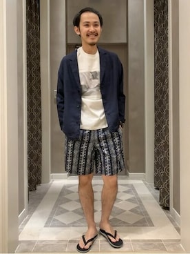 「レザーサンダル」｜「アイテム（その他アウター）」を使った、BEAMS LIGHTS Mensさん（メンズ・175cm）の夏コーディネート
