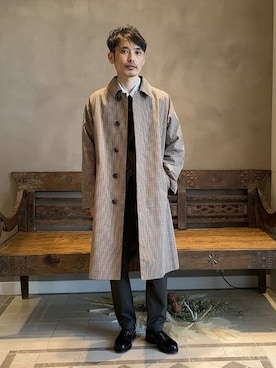 「BEAMS LIGHTS」｜「アイテム（ステンカラーコート）」を使った、BEAMS LIGHTS Mensさん（メンズ・176cm）の春コーディネート