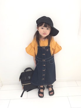 「ベルイエロー」｜「アイテム（サロペット/オーバーオール）」を使った、hina☆himaさん（キッズ・90cm）の春コーディネート