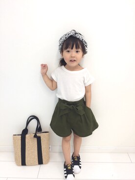 「アディダスオリジナルス」｜「アイテム（ヘアアクセサリー）」を使った、hina☆himaさん（キッズ・90cm）の夏コーディネート