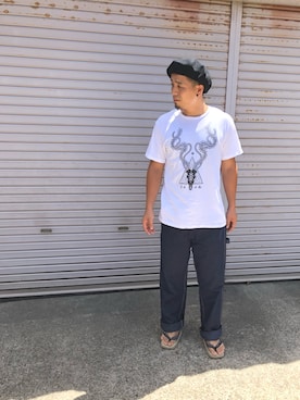 「Tシャツ×デニム」｜「アイテム（ハンチング/ベレー帽）」を使った、aoi.Tさん（メンズ・176cm）の夏コーディネート