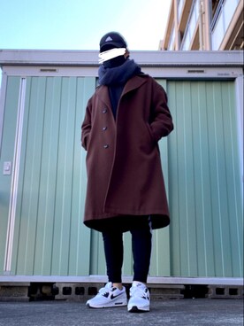 「JUNRED（ジュンレッド）のアイテム（チェスターコート）」を使った、フェイさん（メンズ・178cm）の冬コーディネート