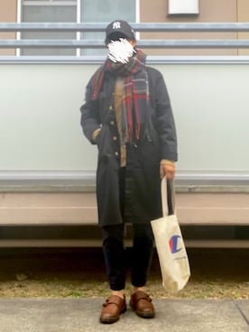 「Champion（チャンピオン）のアイテム（トートバッグ）」を使った、フェイさん（メンズ・178cm）の冬コーディネート