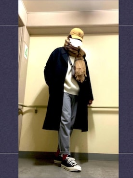 「MONKEY TIME（モンキータイム）のアイテム（チェスターコート）」を使った、フェイさん（メンズ・178cm）の冬コーディネート