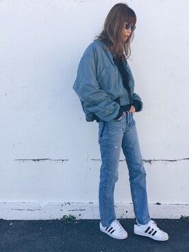 「MOUSSY（マウジー）のアイテム（ブルゾン）」を使った、asammyさん（レディース・170cm）の冬コーディネート