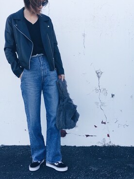 「UNIQLO（ユニクロ）のアイテム（ライダースジャケット）」を使った、asammyさん（レディース・170cm）の冬コーディネート