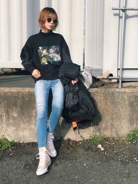 「DHOLIC（ディーホリック）のアイテム（MA-1）」を使った、asammyさん（レディース・170cm）の冬コーディネート
