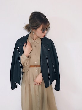 「UNIQLO（ユニクロ）のアイテム（ライダースジャケット）」を使った、asammyさん（レディース・170cm）の春コーディネート