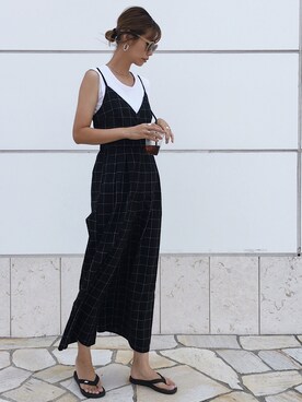 「GU（ジーユー）のアイテム（オールインワン・サロペット）」を使った、asammyさん（レディース・170cm）の夏コーディネート