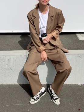 「秋のカフェオレコーデ」｜「アイテム（セットアップ）」を使った、asammyさん（レディース・170cm）の秋コーディネート