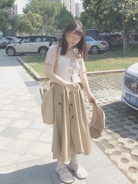 「通勤穿搭」｜「アイテム（サンダル）」を使った、周嗨森さん（レディース・159cm）の夏コーディネート