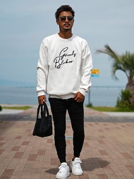 「adamsJUGGLER（アダムスジャグラー）のプログレスバイカースウェットパンツ（スウェットパンツ）」を使った、adamsJUGGLERさん（メンズ・173cm）の秋コーディネート