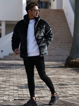 「adamsJUGGLER（アダムスジャグラー）のプログレスバイカースウェットパンツ（スウェットパンツ）」を使った、adamsJUGGLERさん（メンズ・173cm）の秋コーディネート