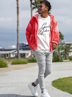 「adamsJUGGLER（アダムスジャグラー）のプログレスバイカースウェットパンツ（スウェットパンツ）」を使った、adamsJUGGLERさん（メンズ・173cm）の冬コーディネート