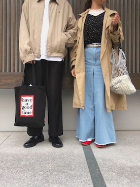 「カップル」｜「アイテム（トレンチコート）」を使った、Mizuhoさん（レディース・158cm）の春コーディネート