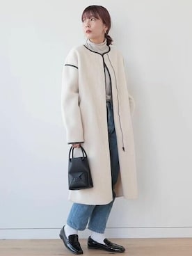 「BEAMS」｜「アイテム（ノーカラーコート）」を使った、B:MING by BEAMS WOMENさん（レディース・158cm）の冬コーディネート