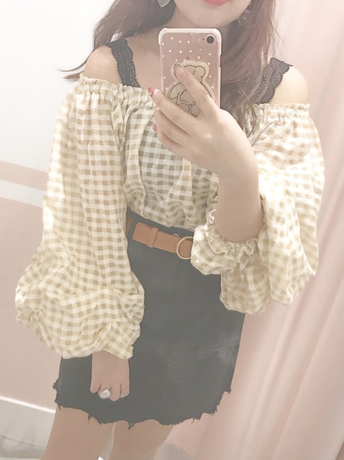 つ   な    🐟さんの「ギンガムバルーンブラウス　784968（Heather）」を使ったコーディネート
