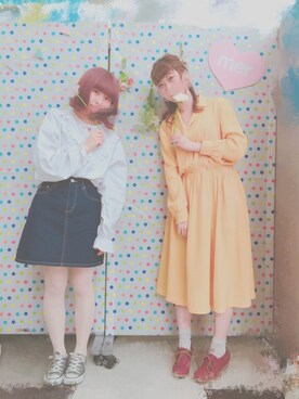 「ベルイエロー」｜「アイテム（シャツワンピース）」を使った、はるかさん（レディース・159cm）の春コーディネート