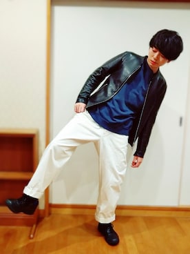 「アーバンリサーチ」｜「アイテム（ライダースジャケット）」を使った、♯ryoさん（メンズ・174cm）の春コーディネート