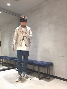 「DIESEL OSAKA」｜「アイテム（ライダースジャケット）」を使った、SHOさん（メンズ・177cm）の冬コーディネート