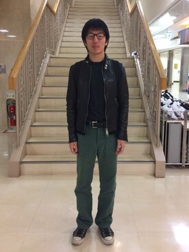 「MIHARAYASUHIRO（ミハラヤスヒロ）のアイテム（ライダースジャケット）」を使った、Daisuke Aさん（メンズ・168cm）の冬コーディネート