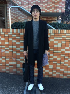 「JOHN LAWRENCE SULLIVAN（ジョンローレンスサリバン）のアイテム（チェスターコート）」を使った、Daisuke Aさん（メンズ・168cm）の冬コーディネート