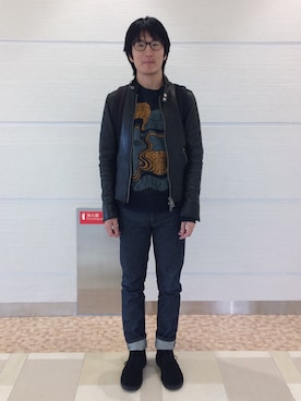 「MIHARAYASUHIRO（ミハラヤスヒロ）のアイテム（ライダースジャケット）」を使った、Daisuke Aさん（メンズ・168cm）の冬コーディネート