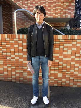 「MIHARAYASUHIRO（ミハラヤスヒロ）のアイテム（ライダースジャケット）」を使った、Daisuke Aさん（メンズ・168cm）の冬コーディネート