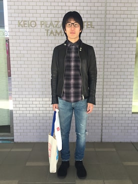 「MIHARAYASUHIRO（ミハラヤスヒロ）のアイテム（ライダースジャケット）」を使った、Daisuke Aさん（メンズ・168cm）の春コーディネート