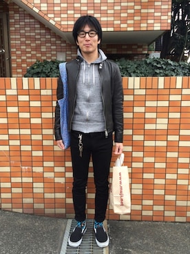 「MIHARAYASUHIRO（ミハラヤスヒロ）のアイテム（ライダースジャケット）」を使った、Daisuke Aさん（メンズ・168cm）の春コーディネート
