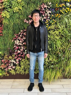 「MIHARAYASUHIRO（ミハラヤスヒロ）のアイテム（ライダースジャケット）」を使った、Daisuke Aさん（メンズ・168cm）の冬コーディネート