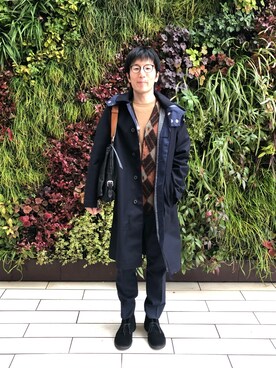 「ボタニカル」｜「アイテム（ステンカラーコート）」を使った、Daisuke Aさん（メンズ・168cm）の冬コーディネート
