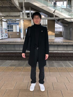 「JOHN LAWRENCE SULLIVAN（ジョンローレンスサリバン）のアイテム（チェスターコート）」を使った、Daisuke Aさん（メンズ・168cm）の冬コーディネート