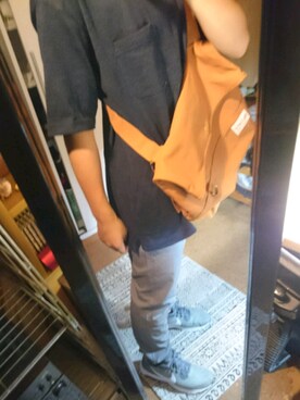 「古着のアイテム（ショルダーバッグ、ベージュ系）」を使った、りよんさん（メンズ・163cm）の夏コーディネート