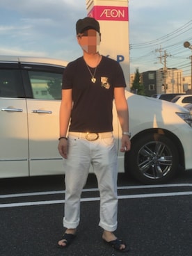 「DOWBL（ダブル）のアイテム（ベルト）」を使った、えぼさん（メンズ・172cm）の夏コーディネート