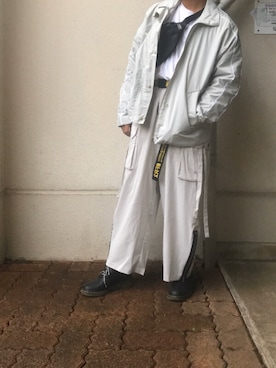「オールホワイト」｜「アイテム（ナイロンジャケット）」を使った、Alex さん（メンズ・168cm）の秋コーディネート