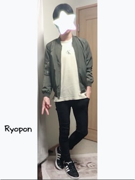 「coca（coca）（コカ）のアイテム（ブルゾン）」を使った、りょうぽんさん（メンズ・173cm）の春コーディネート