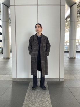 「MONKEY TIME（モンキータイム）のアイテム（チェスターコート）」を使った、Syunsuke Mizuhataさん（メンズ・185cm）の冬コーディネート